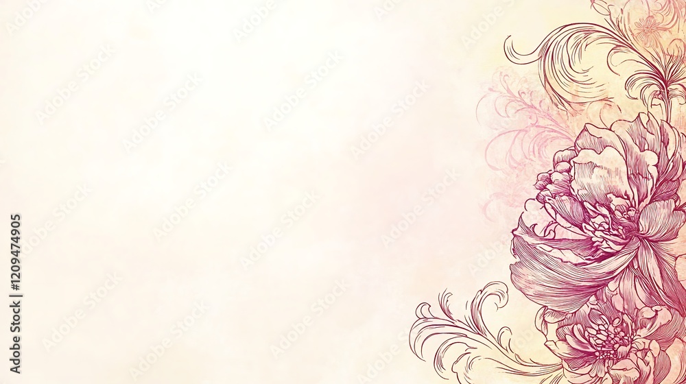 Elegant Floral Design With Delicate Pink Tones and Swirls Elegant Floral Design With Delicate Pink Tones and Swirls