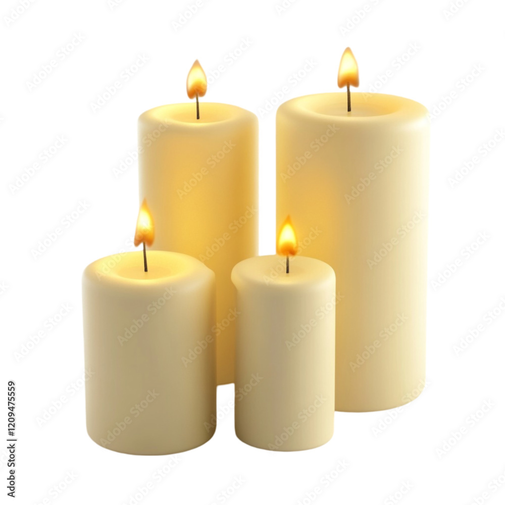 Four Lit Candles Warm Glow Peaceful Scene, Four Lit Candles Warm Glow Peaceful Scene,