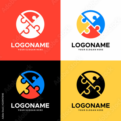 colored circle puzzle vector logo