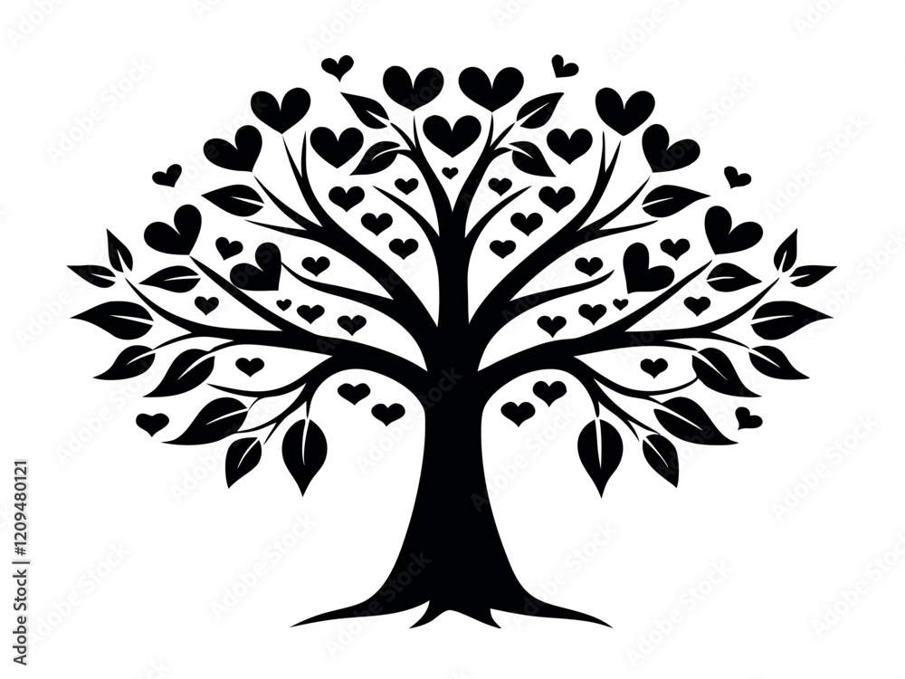 Obraz premium Magical tree with heart shaped leaves glowing