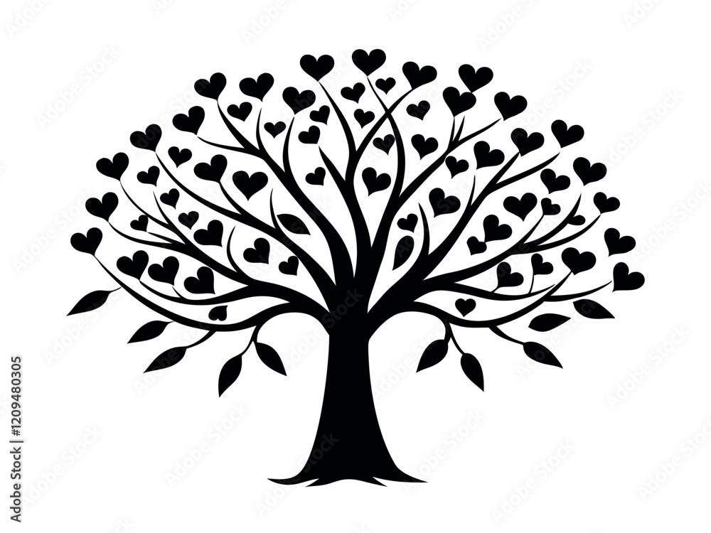 Obraz premium Magical tree with heart shaped leaves glowing