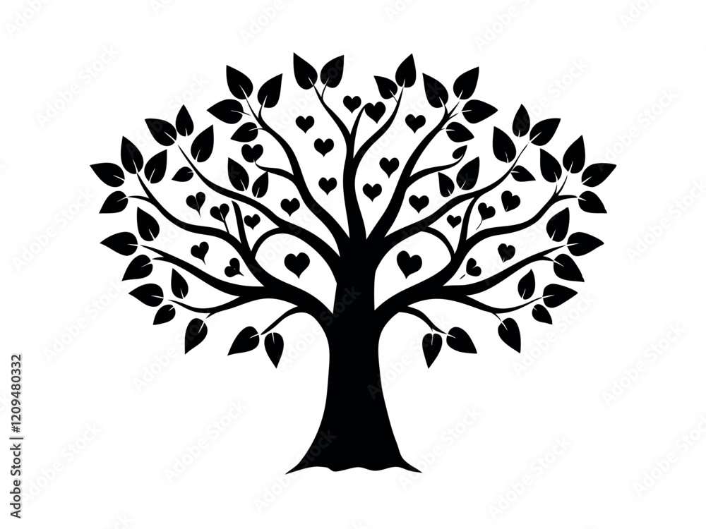 Magical tree with heart shaped leaves glowing Magical tree with heart shaped leaves glowing