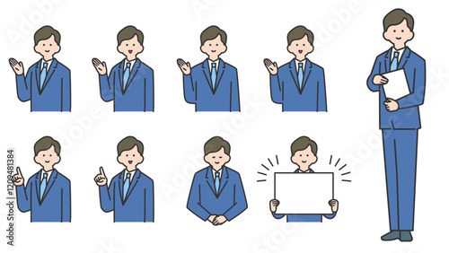  スーツ姿の男性　アバターイラスト素材セット　カラフル