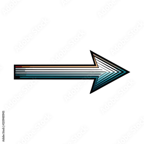 Design a vector arrow with two distinct colors, featuring clean, sharp edges. The arrow should visually suggest direction and forward movement.