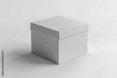Package box illustration mockup template, isolated on white, clean design, high contrast, soft shadows, realistic textures, minimalistic aesthetic. Generative Ai.