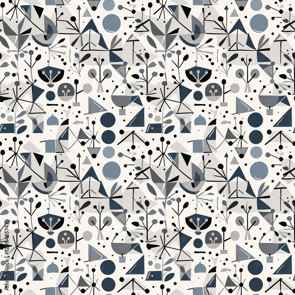 Obraz premium Geometric pattern design with abstract shapes and gray colors on a light background for modern decor, copy space