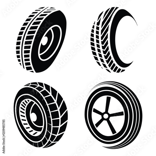 Collection of different car tire logos. Wheel logos. Vector illustration