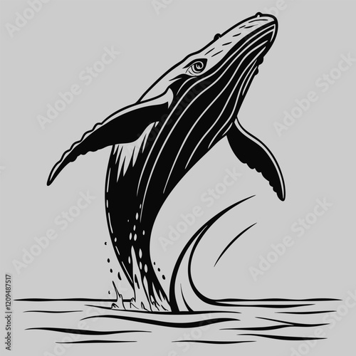 whale breaching the water silhouette vector design art and illustration