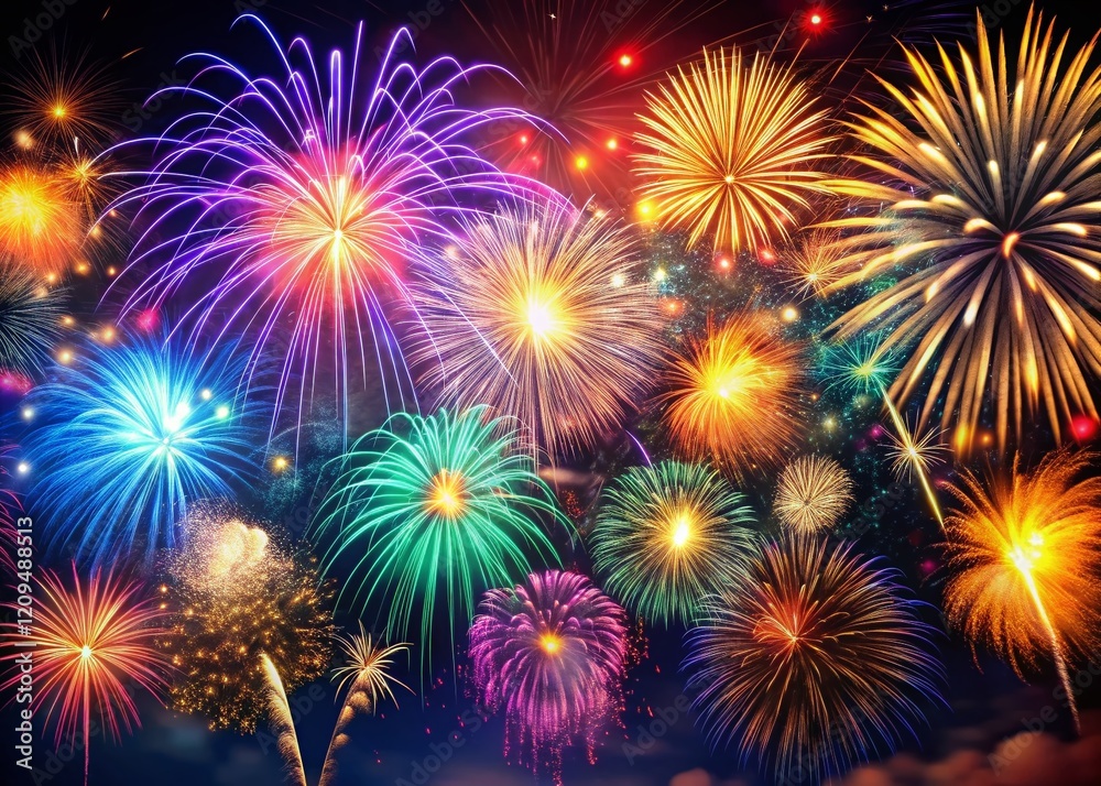 Abstract New Year's Fireworks Celebration Background with Copy Space - Colorful Holiday Wallpaper Abstract New Year's Fireworks Celebration Background with Copy Space - Colorful Holiday Wallpaper