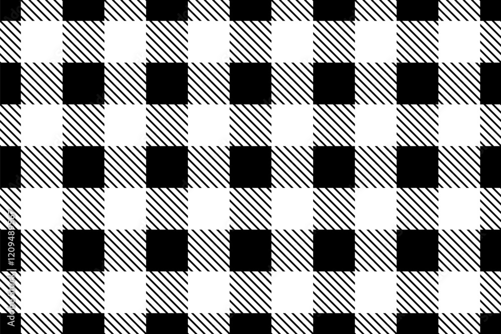 Seamless black and white gingham pattern. Seamless vector gingham black check pattern. Classic black and white seamless shepherds check textile pattern