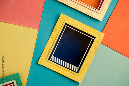 Retro scrapbook Polaroid frame, classic instant photo border design, vibrant colors, textured paper finish, vintage aesthetic, suitable for creative collages and memory keeping. Generative Ai.