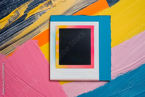 Retro scrapbook Polaroid frame, classic instant photo border design, vibrant colors, textured paper finish, vintage aesthetic, suitable for creative collages and memory keeping. Generative Ai.