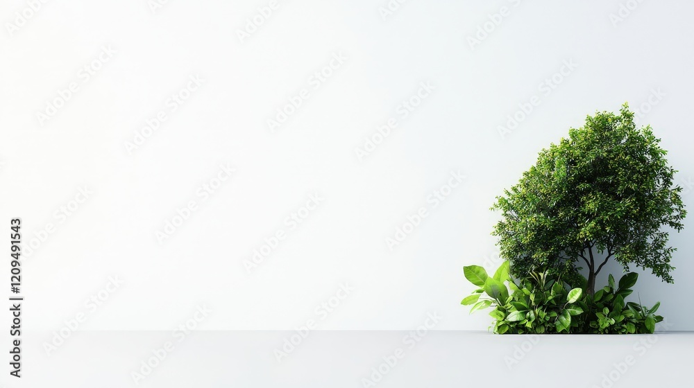Modern Minimalist Green Tree Against Plain Background Modern Minimalist Green Tree Against Plain Background