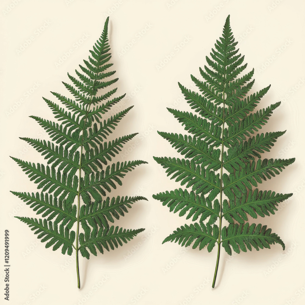 Obraz premium Two green fern leaves on clean white background isolated design