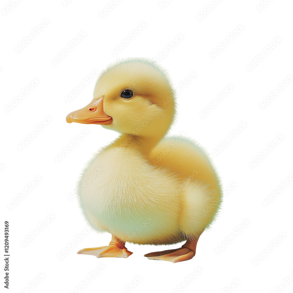 A pastel yellow duckling with a tiny orange beak isolated on a sky blue background A pastel yellow duckling with a tiny orange beak isolated on a sky blue background