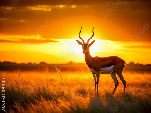 Majestic Antelope Silhouette at Sunset, South African Savanna photo