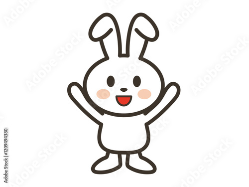 笑顔でバンザイをする白いうさぎさんのイラスト