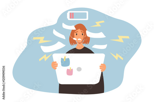 vector illustration in flat style on the theme of emotional burnout, stress at work.
