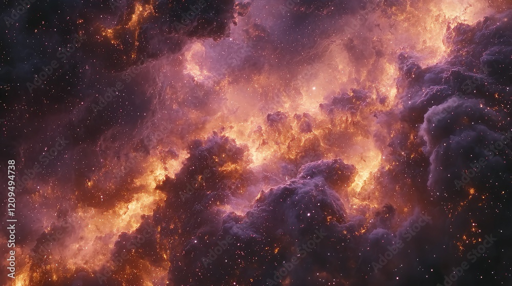 Fototapeta premium Cosmic Nebula Orange and Purple Glowing Clouds