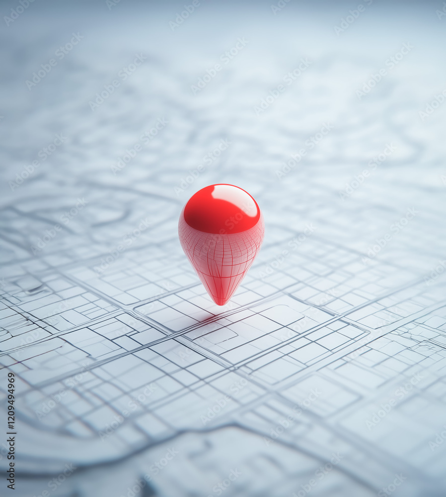 A 3D-rendered red GPS location pin standing prominently on a detailed digital map with fine grid lines and a soft gradient background. A 3D-rendered red GPS location pin standing prominently on a detailed digital map with fine grid lines and a soft gradient background.