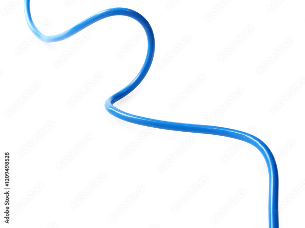 One blue electrical wire isolated on white