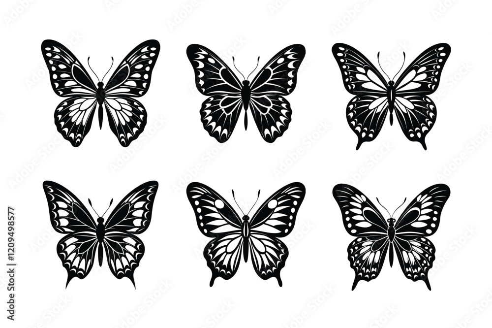 Butterfly silhouette vector set with white background Butterfly silhouette vector set with white background