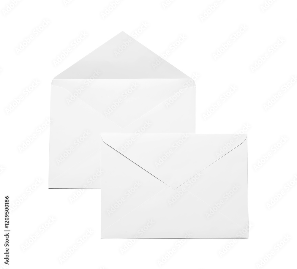 Envelopes isolated on white, top view. Mockup for design Envelopes isolated on white, top view. Mockup for design