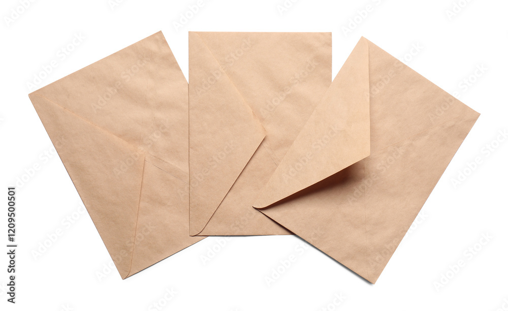 Envelopes isolated on white, top view. Mockup for design