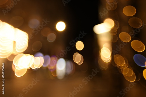 Blurred view of city street at night. Bokeh effect