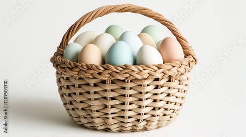 Wallpaper Mural Pastel-Colored Eggs in Light Brown Wicker Basket Against a Clean White Background for Spring and Easter Themes
 Torontodigital.ca
