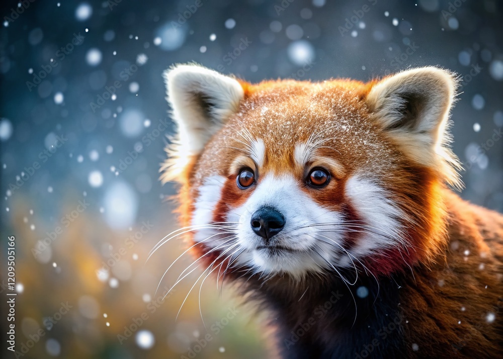 Obraz premium Adorable Red Panda in Winter Wonderland: Close-Up Snow Scene