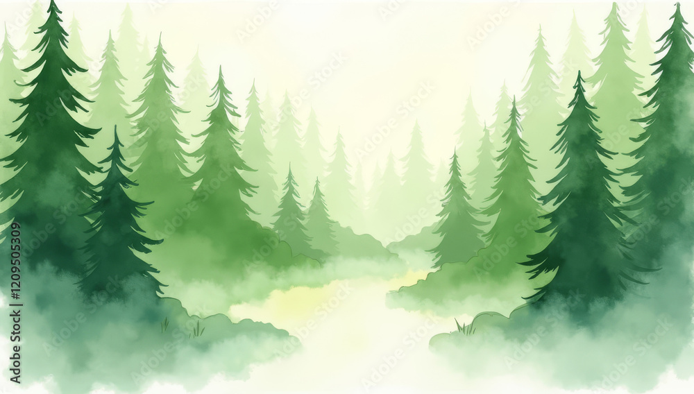 Fototapeta premium Forest Watercolor Illustration with Calming Mood
