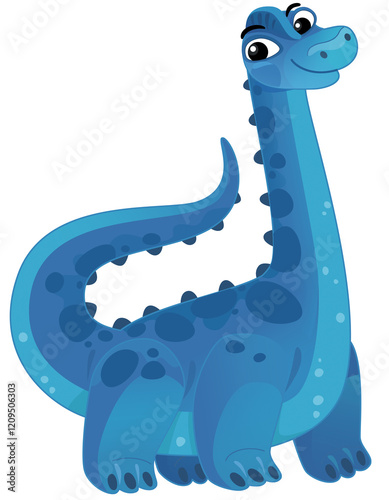 cartoon scene with happy prehistoric animal brontosaurus diplodocus dino dinosaur smiling and walking isolated on white background illustration for kids photo