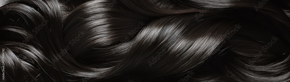Fototapeta premium Glossy black hair flowing elegantly in soft waves and curls.