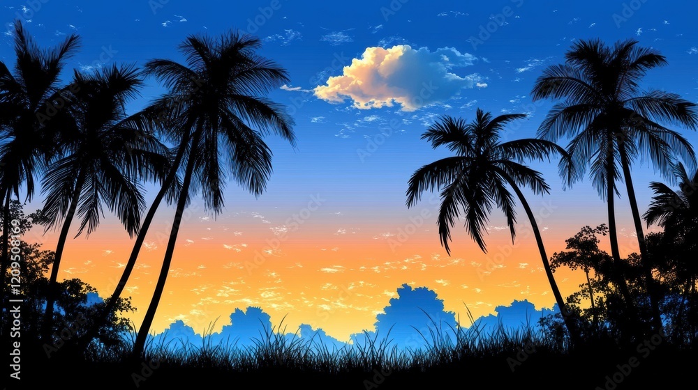 Obraz premium Palm tree cloud dusk. Generative AI
