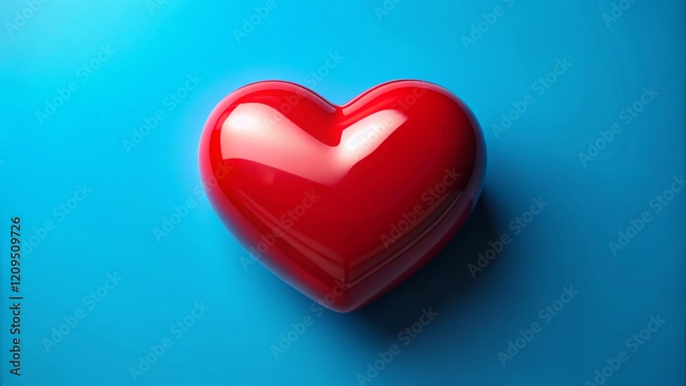 Aerial Drone Shot: Glossy Red Heart on Vibrant Blue Background - Perfect for Valentine's Day or Love Themes Aerial Drone Shot: Glossy Red Heart on Vibrant Blue Background - Perfect for Valentine's Day or Love Themes