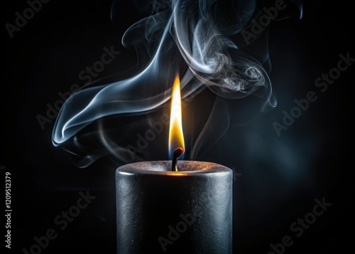 Macro Photography: Black Candle Flame, Dark Background, Mourning, Grief, Remembrance photo