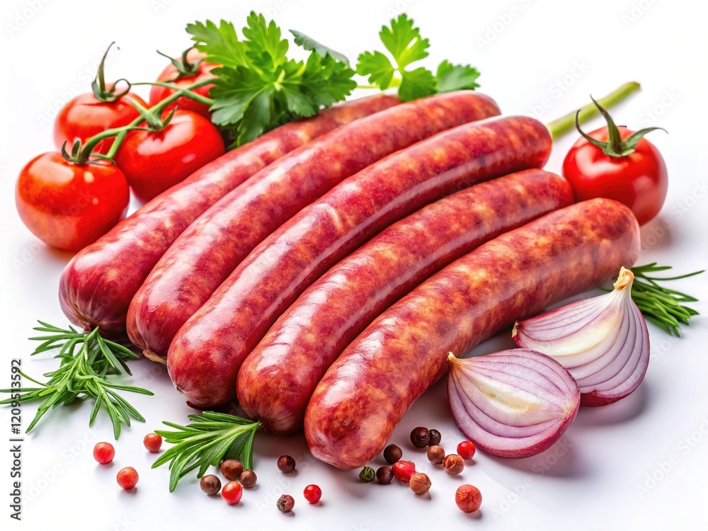 Raw Sausages on White Background - Culinary Photography Stock Image Raw Sausages on White Background - Culinary Photography Stock Image