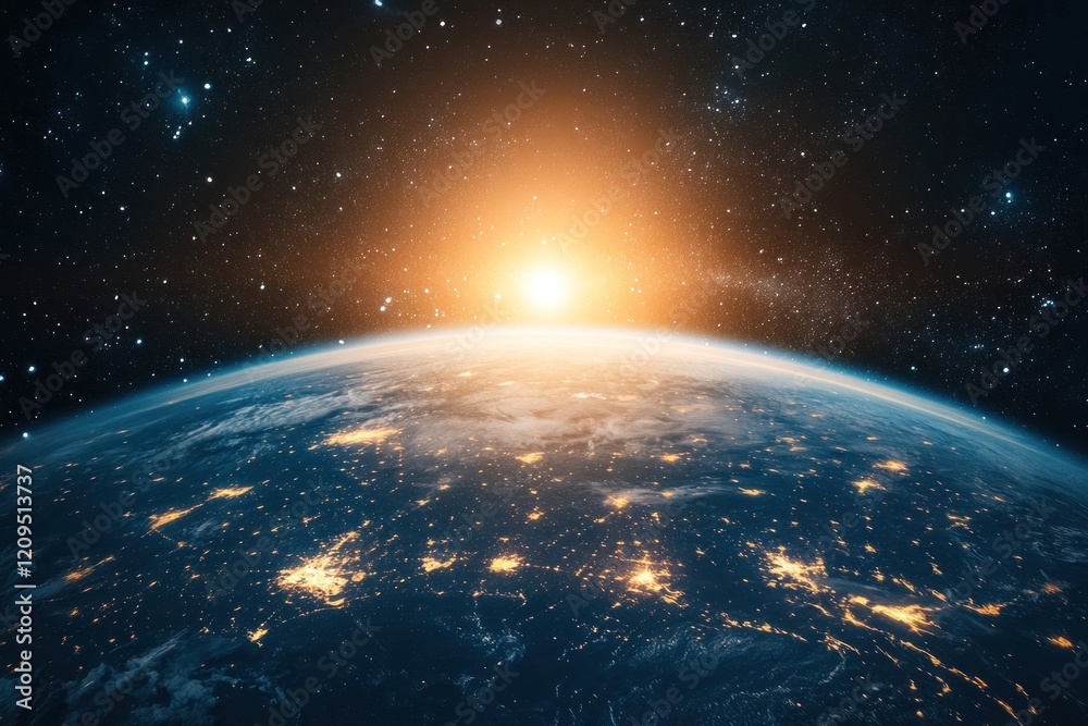 Obraz premium The sun rising over the Earth from space earth universe planet