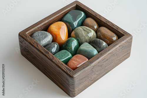 Polished Stones in Wooden Box: Natural Beauty photo