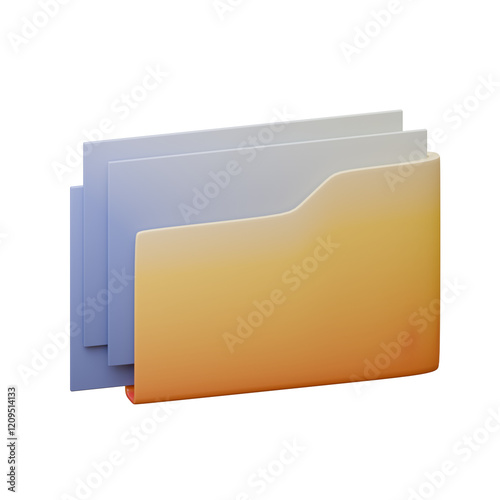 The yellow icon of the document folder. 3D render gradient illustration isolated on a white background.