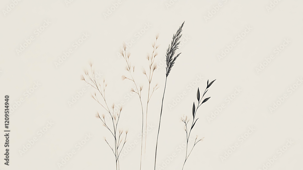 Obraz premium Minimalist botanical illustrations with a neutral backdrop