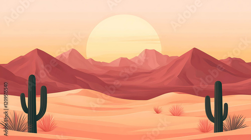 Minimalist desert landscape with sand dunes and clear sky