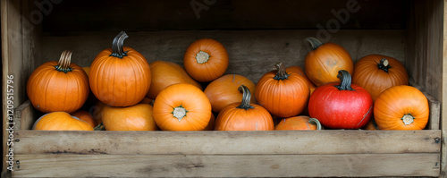 Autumn Harvest Pumpkins in Wooden Crate, fall, halloween, thanksgiving, october, octoberfest photo