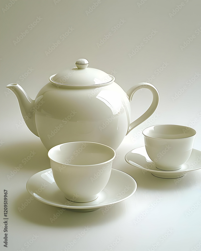 Elegant Tea Set: Porcelain Teapot and Cups Elegant Tea Set: Porcelain Teapot and Cups