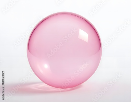 pink transparent shining bubble isolated on white background front view closeup shot