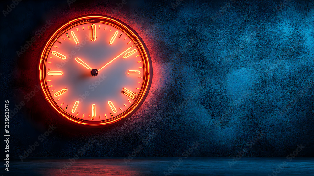 custom made wallpaper toronto digitalNeon Clock on Dark Blue Wall, red, orange, light, time, night