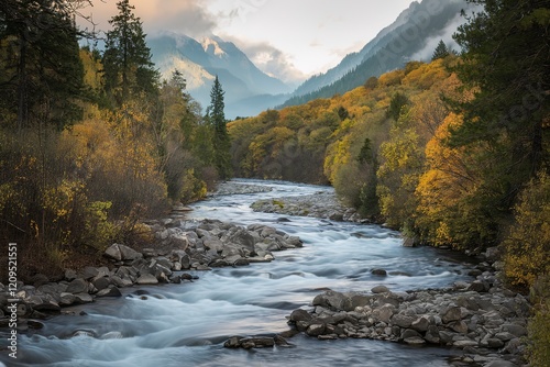 A photo of a breathtaking natural landscape with a fast-flowing river photo