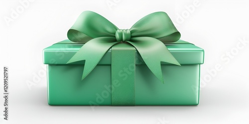A green gift box with a ribbon, isolated on a white background, with no shadow or reflection,
