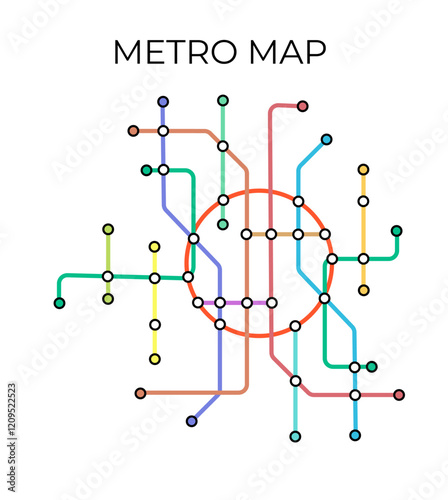 Metro stations and plan of subway with. Fictional metro map of underground. Layout of public passenger transport. Vector